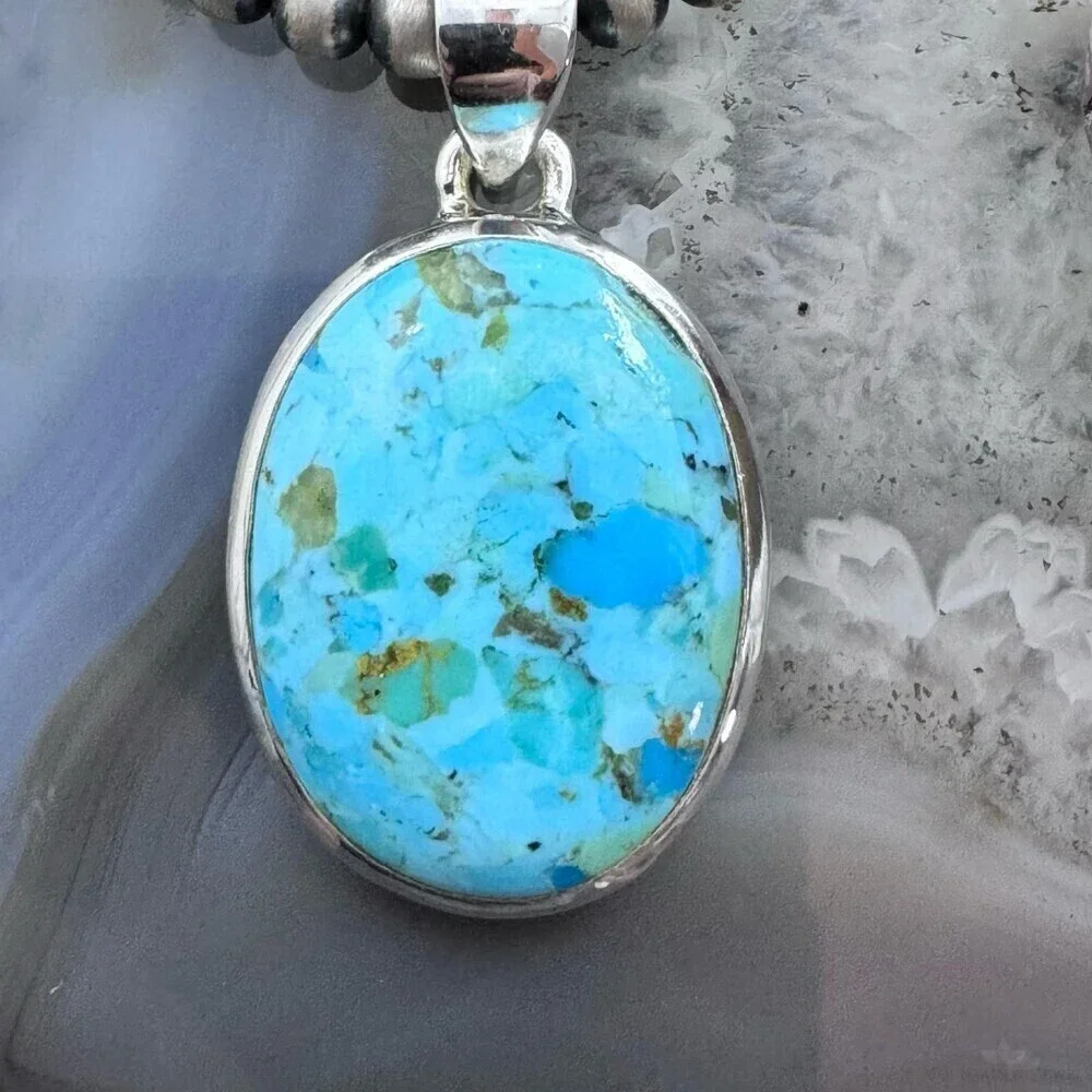 Sterling Silver Southwestern Style Large Oval Apatite Pendant For Women - Picture 6 of 10